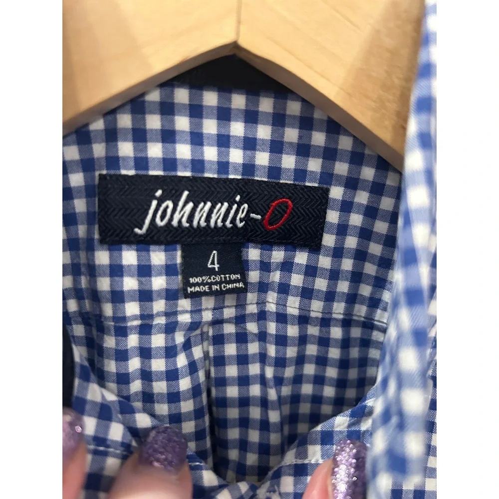 Johnnie-O Boys Blue Gingham Long Sleeve Button‎ Down Shirt Size 4 k7100